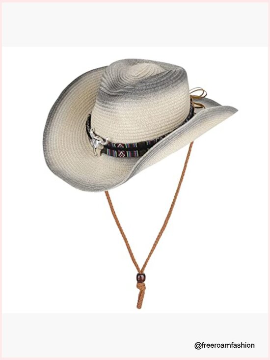 Straw Cowboy Hat with Chin Strap, Adjustable Brim, Unisex main image 4